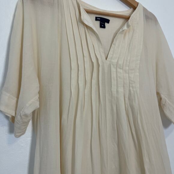 GAP - 90s Y2K Cream Cotton Pleated Peasant Midi Dress - Picture 2 of 10